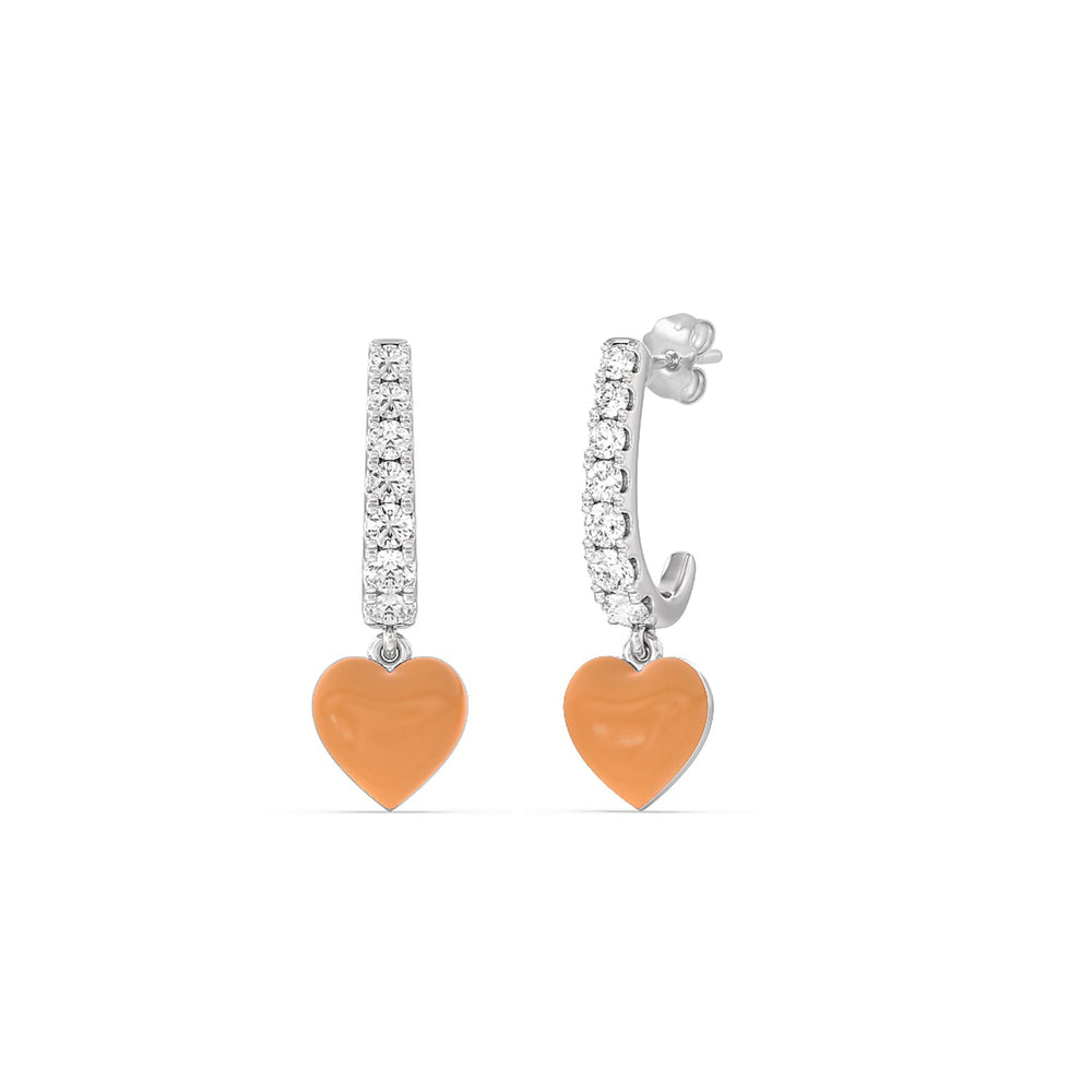 Classic Diamond Heart Huggies in Ceramic with 14KT White Gold / Coral / 1/3 Cut Diamond in 14KT White Gold / Coral / 1/3 view 1
