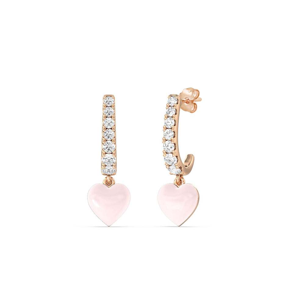 Classic Diamond Heart Huggies in Ceramic with 14KT Rose Gold / Lilac Blush / 1/3 Cut Diamond in 14KT Rose Gold / Lilac Blush / 1/3 view 1
