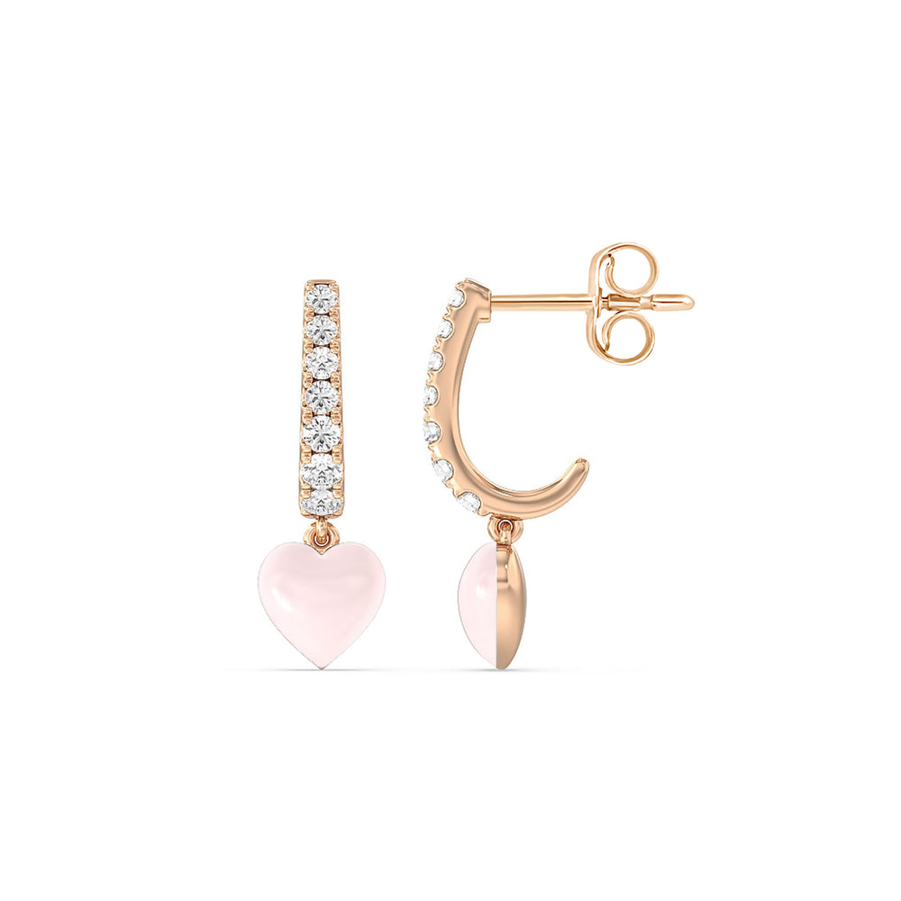 Classic Diamond Heart Huggies in Ceramic with 14KT Rose Gold / Lilac Blush / 1/3 Cut Diamond in 14KT Rose Gold / Lilac Blush / 1/3 view 2
