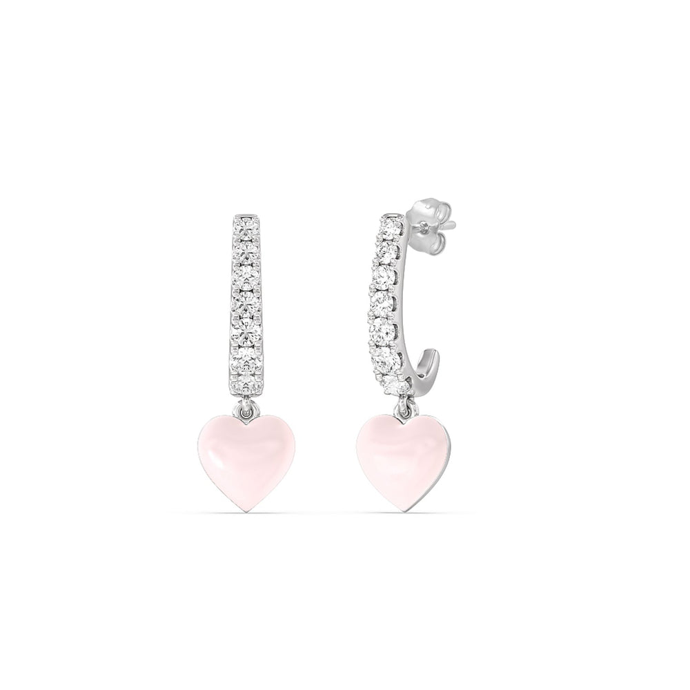 Classic Diamond Heart Huggies in Ceramic with 14KT White Gold / Lilac Blush / 1/3 Cut Diamond in 14KT White Gold / Lilac Blush / 1/3 view 1
