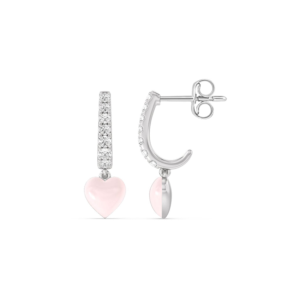 Classic Diamond Heart Huggies in Ceramic with 14KT White Gold / Lilac Blush / 1/3 Cut Diamond in 14KT White Gold / Lilac Blush / 1/3 view 2
