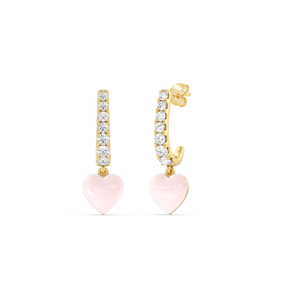Classic Diamond Heart Huggies in Ceramic with 14KT Yellow Gold / Lilac Blush / 1/3 Cut Diamond in 14KT Yellow Gold / Lilac Blush / 1/3 view 1
