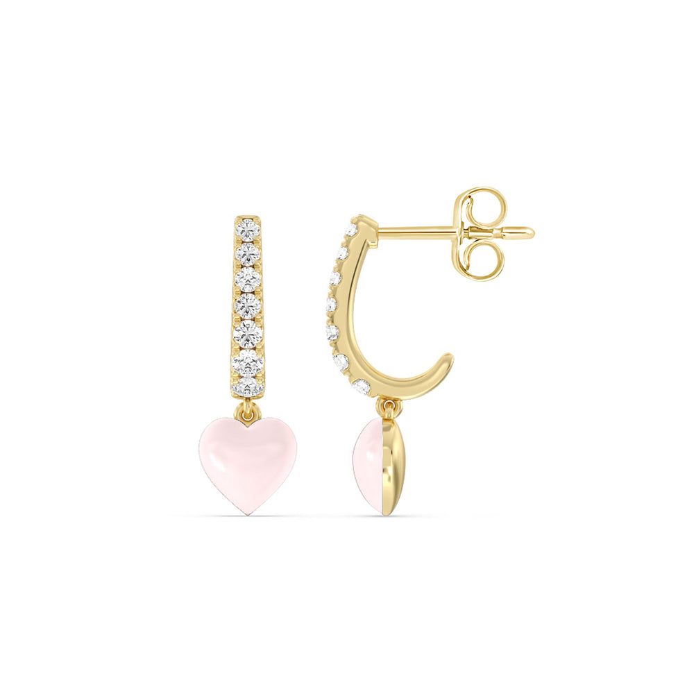 Classic Diamond Heart Huggies in Ceramic with 14KT Yellow Gold / Lilac Blush / 1/3 Cut Diamond in 14KT Yellow Gold / Lilac Blush / 1/3 view 2

