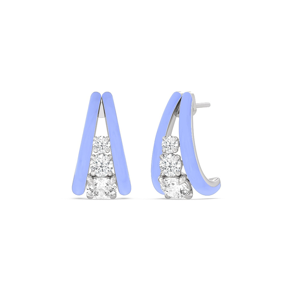 Tapered Trio Crescent Hoops in Ceramic with 14KT White Gold / Sky / 1 1/10 Cut Diamond in 14KT White Gold / Sky / 1 1/10 view 1
