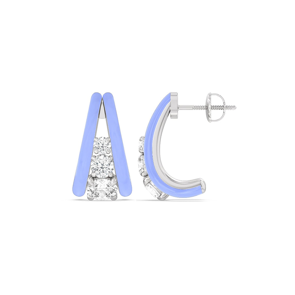 Tapered Trio Crescent Hoops in Ceramic with 14KT White Gold / Sky / 1 1/10 Cut Diamond in 14KT White Gold / Sky / 1 1/10 view 2
