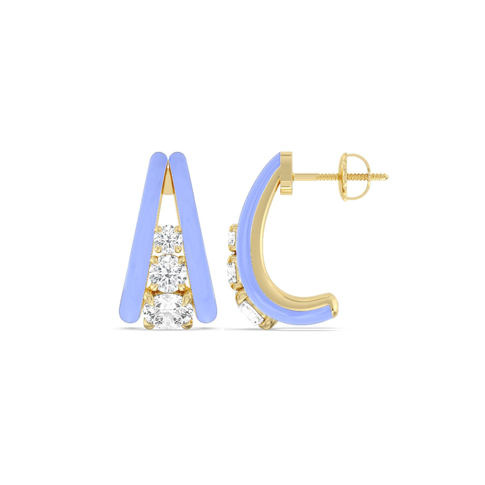 Tapered Trio Crescent Hoops in Ceramic with 14KT Yellow Gold / Sky / 1 1/10 Cut Diamond in 14KT Yellow Gold / Sky / 1 1/10 view 2
