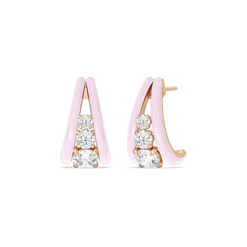 Tapered Trio Crescent Hoops in Ceramic with 14KT Rose Gold / Lavender Rose / 1 1/10 Cut Diamond in 14KT Rose Gold / Lavender Rose / 1 1/10 view 1
