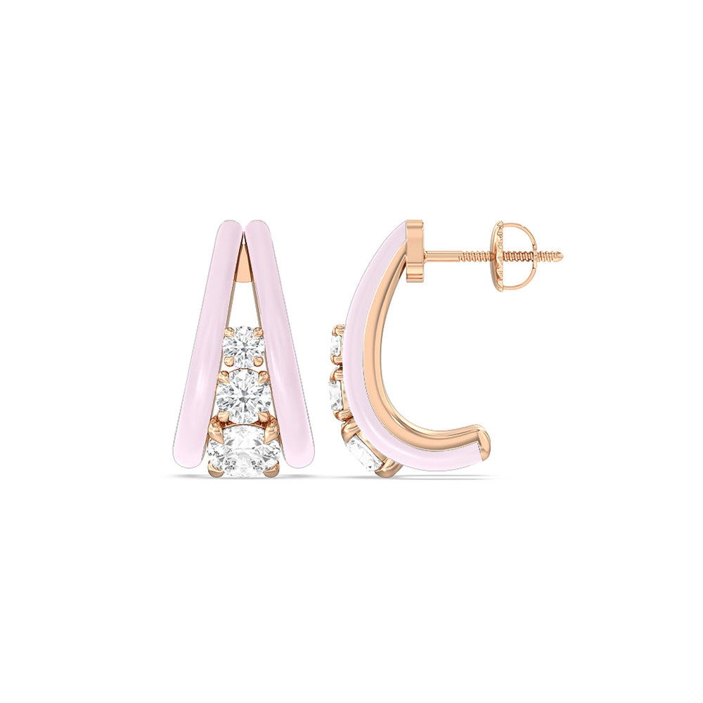 Tapered Trio Crescent Hoops in Ceramic with 14KT Rose Gold / Lavender Rose / 1 1/10 Cut Diamond in 14KT Rose Gold / Lavender Rose / 1 1/10 view 2
