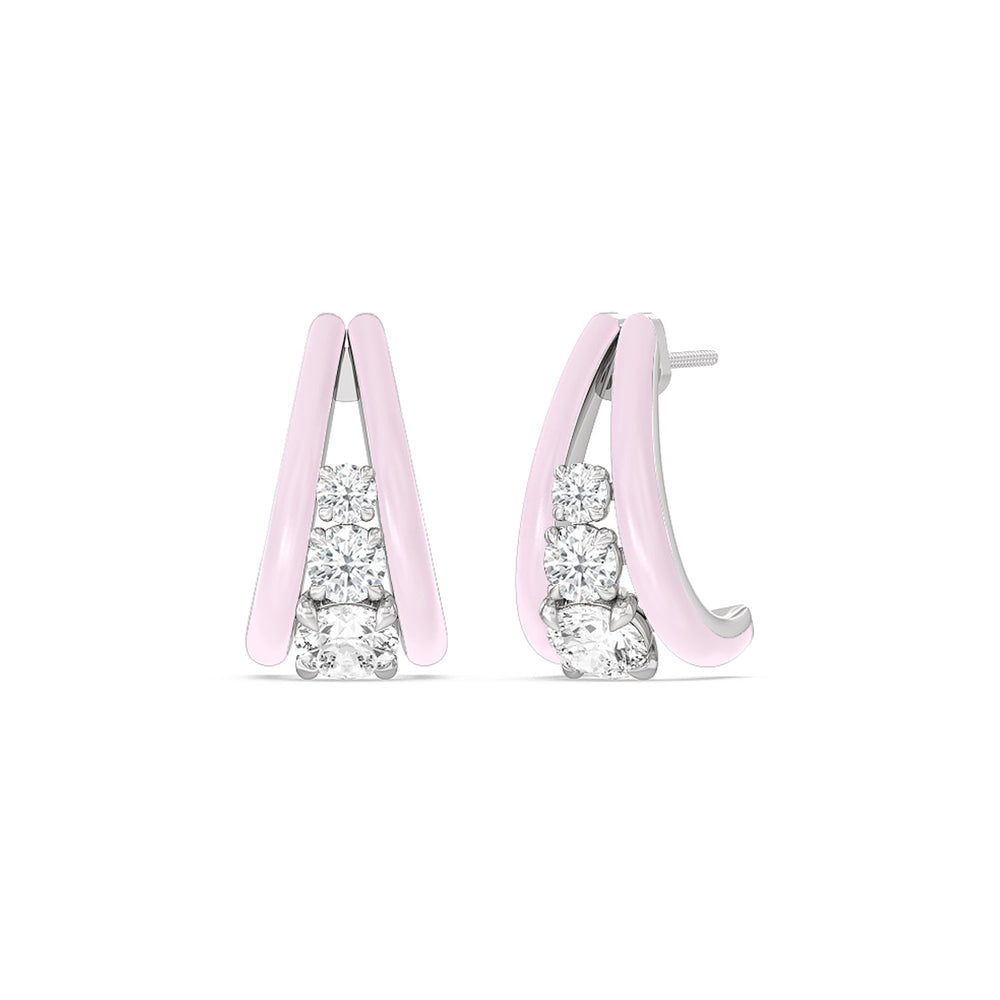Tapered Trio Crescent Hoops in Ceramic with 14KT White Gold / Lavender Rose / 1 1/10 Cut Diamond in 14KT White Gold / Lavender Rose / 1 1/10 view 1

