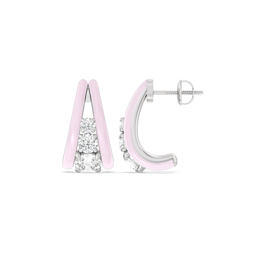 Tapered Trio Crescent Hoops in Ceramic with 14KT White Gold / Lavender Rose / 1 1/10 Cut Diamond in 14KT White Gold / Lavender Rose / 1 1/10 view 2
