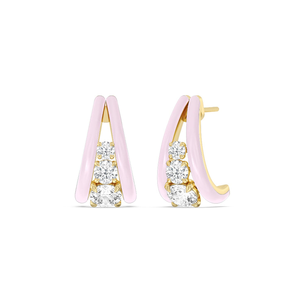 Tapered Trio Crescent Hoops in Ceramic with 14KT Yellow Gold / Lavender Rose / 1 1/10 Cut Diamond in 14KT Yellow Gold / Lavender Rose / 1 1/10 view 1
