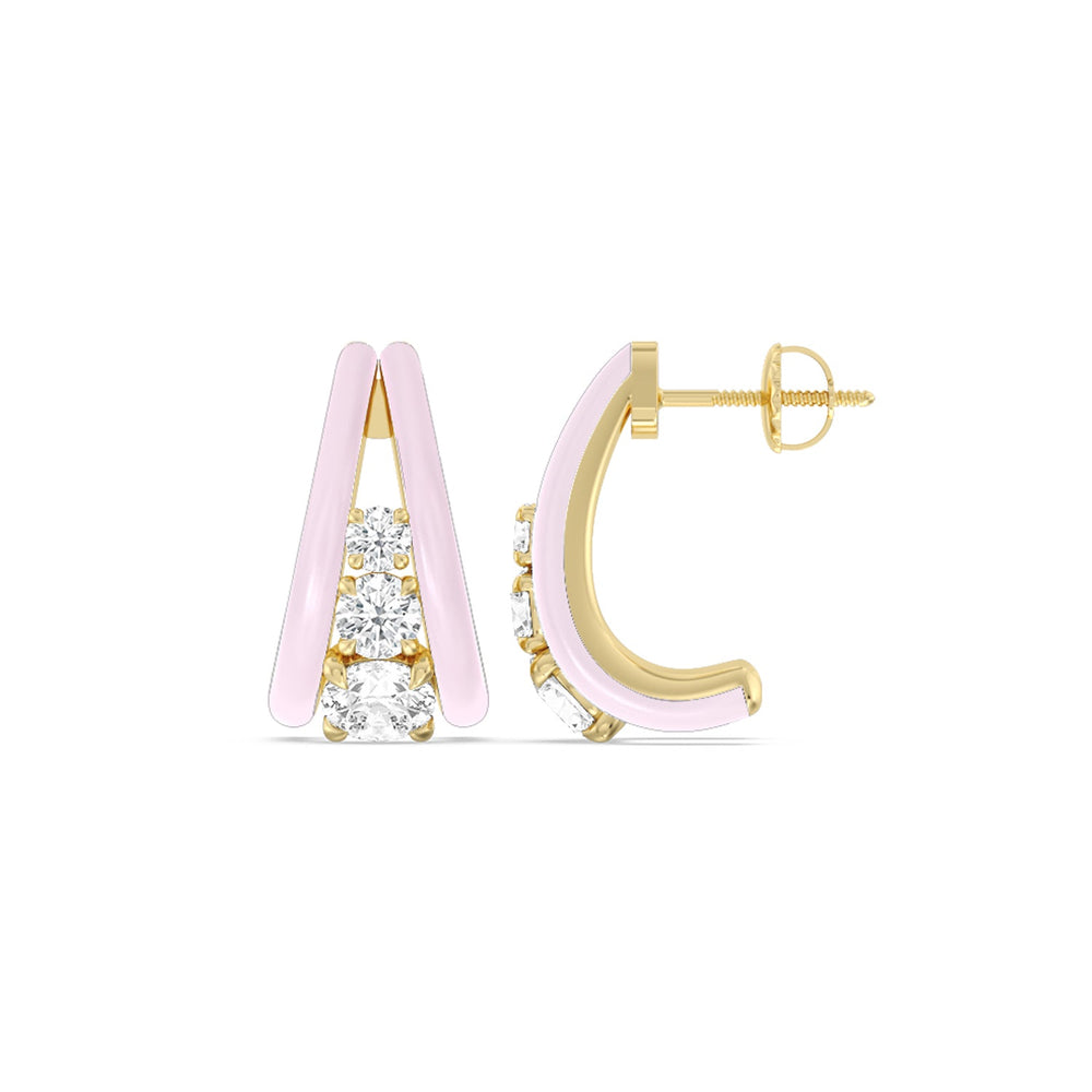 Tapered Trio Crescent Hoops in Ceramic with 14KT Yellow Gold / Lavender Rose / 1 1/10 Cut Diamond in 14KT Yellow Gold / Lavender Rose / 1 1/10 view 2
