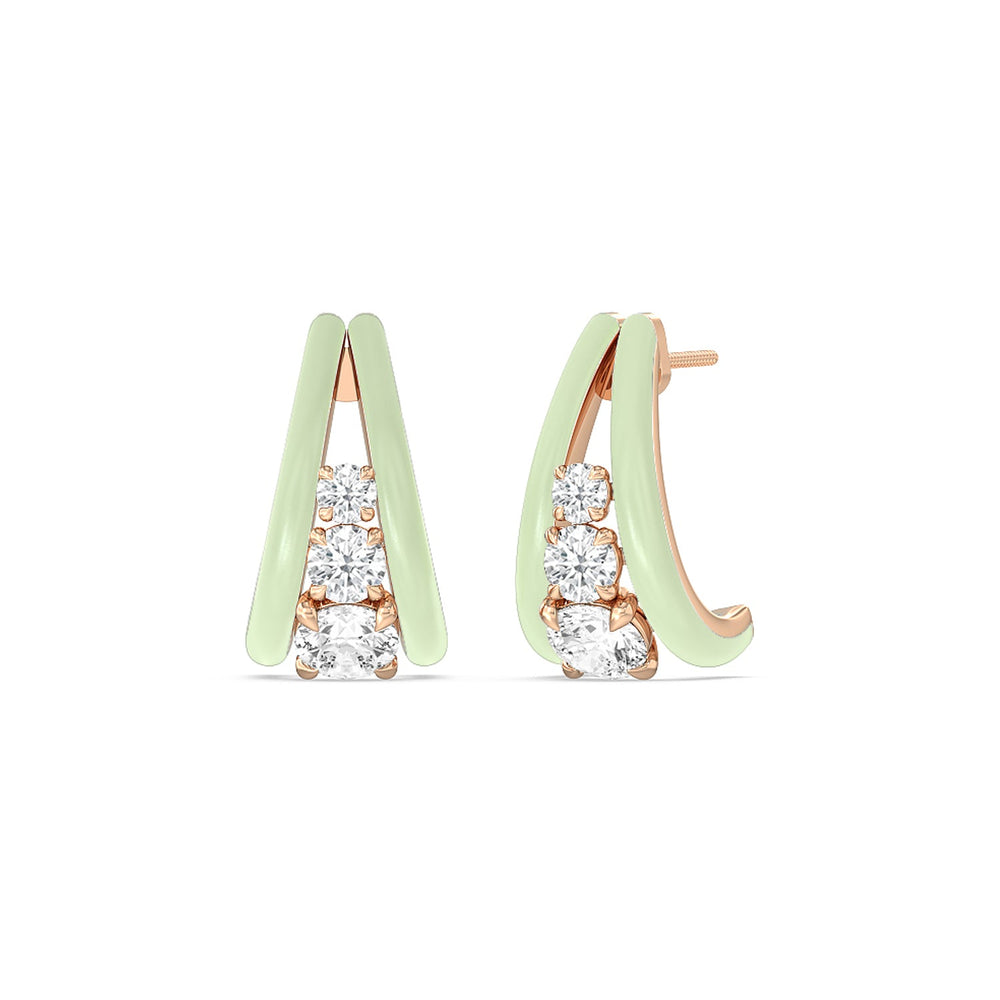 Tapered Trio Crescent Hoops in Ceramic with 14KT Rose Gold / Olive / 1 1/10 Cut Diamond in 14KT Rose Gold / Olive / 1 1/10 view 1
