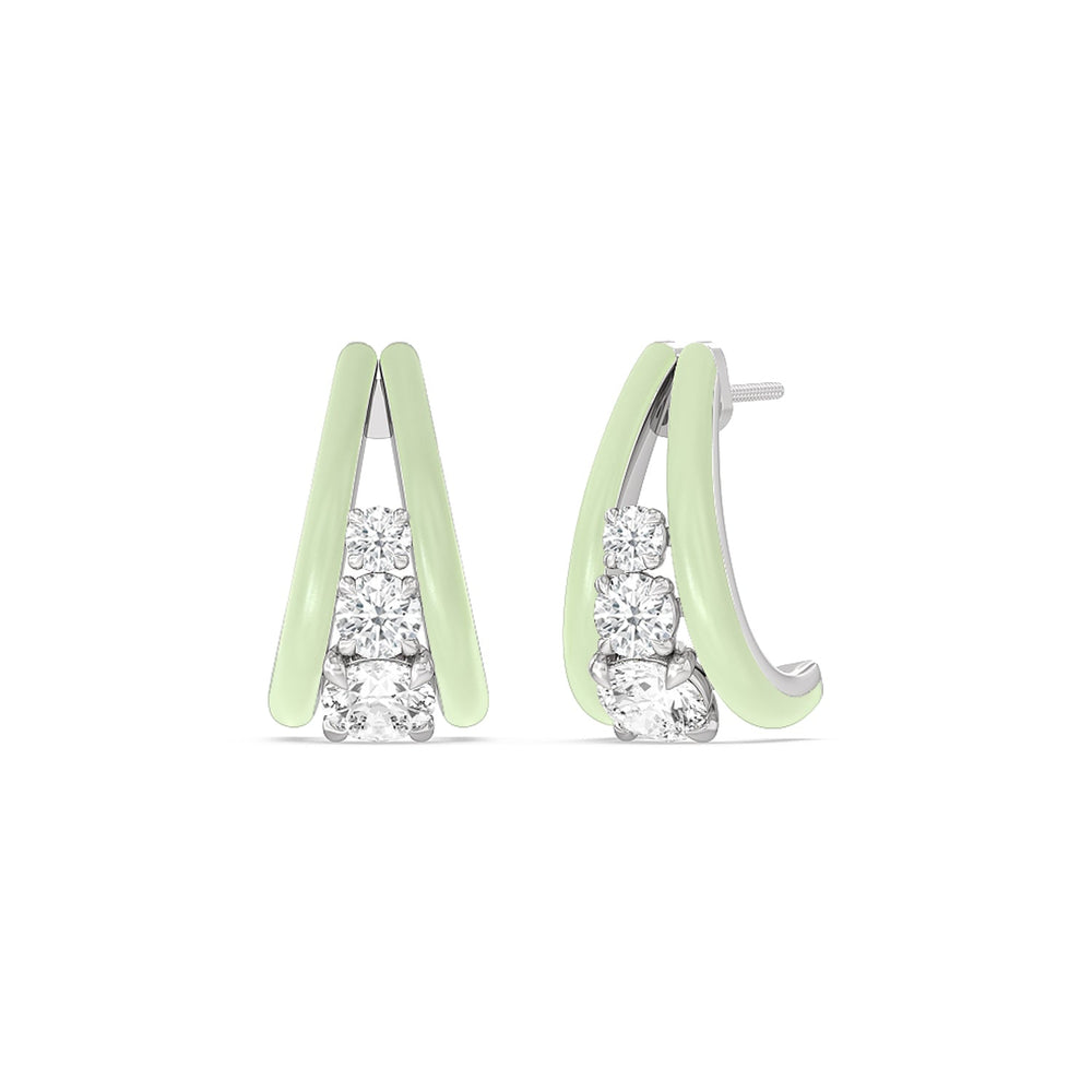 Tapered Trio Crescent Hoops in Ceramic with 14KT White Gold / Olive / 1 1/10 Cut Diamond in 14KT White Gold / Olive / 1 1/10 view 1
