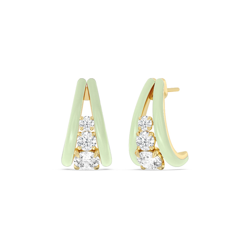 Tapered Trio Crescent Hoops in Ceramic with 14KT Yellow Gold / Olive / 1 1/10 Cut Diamond in 14KT Yellow Gold / Olive / 1 1/10 view 1
