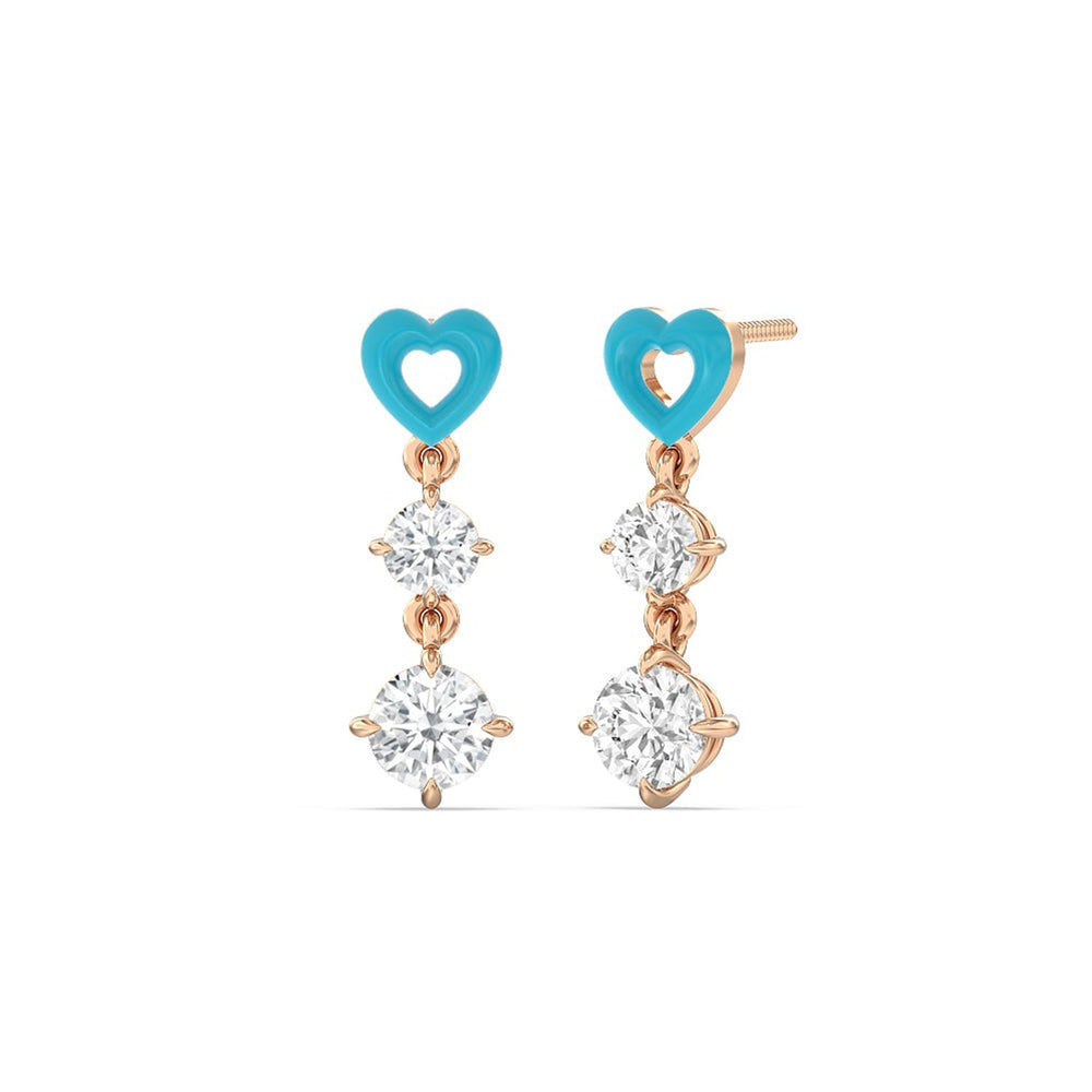 Heart Drop Earrings in Ceramic with 14KT Rose Gold / Aqua / 1 3/4 Cut Diamond in 14KT Rose Gold / Aqua / 1 3/4 view 1

