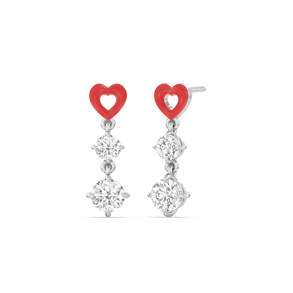 Heart Drop Earrings in Ceramic with 14KT White Gold / Hibiscus / 1 3/4 Cut Diamond in 14KT White Gold / Hibiscus / 1 3/4 view 1
