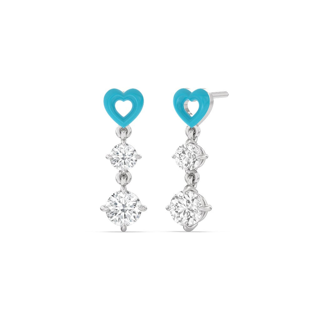 Heart Drop Earrings in Ceramic with 14KT White Gold / Aqua / 1 3/4 Cut Diamond in 14KT White Gold / Aqua / 1 3/4 view 1
