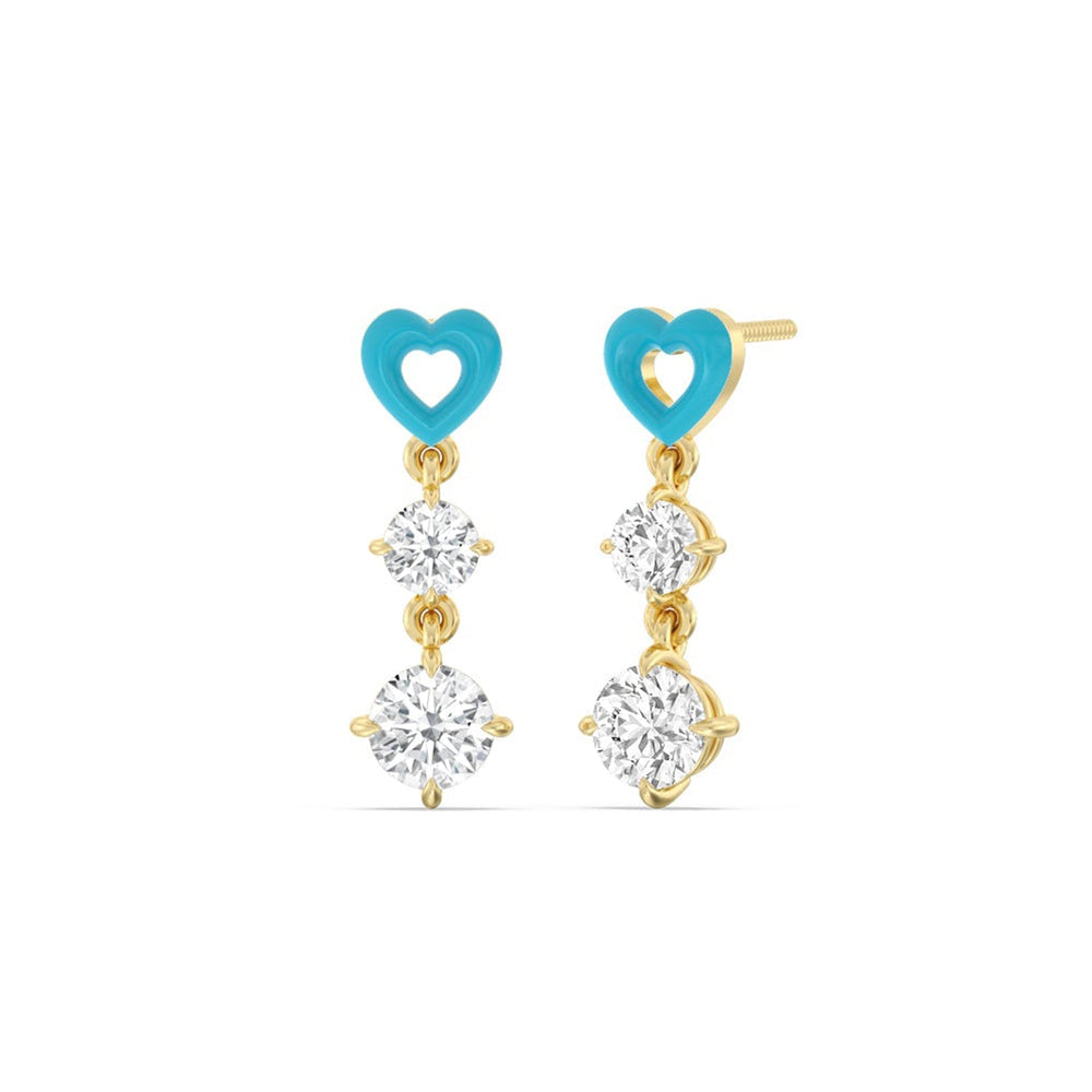 Heart Drop Earrings in Ceramic with 14KT Yellow Gold / Aqua / 1 3/4 Cut Diamond in 14KT Yellow Gold / Aqua / 1 3/4 view 1
