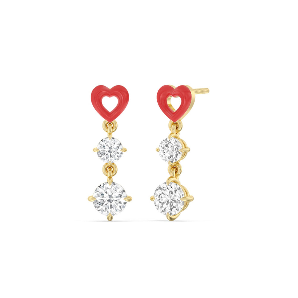 Heart Drop Earrings in Ceramic with 14KT Yellow Gold / Hibiscus / 1 3/4 Cut Diamond in 14KT Yellow Gold / Hibiscus / 1 3/4 view 1
