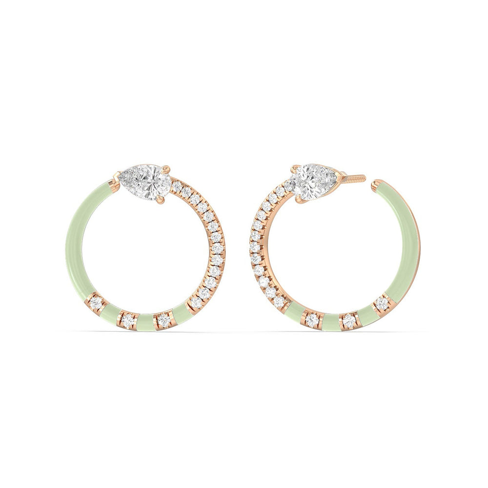 Half Diamond Pear Hoops in Ceramic with 14KT Rose Gold / Olive / 1 1/3 Cut Diamond in 14KT Rose Gold / Olive / 1 1/3 view 1
