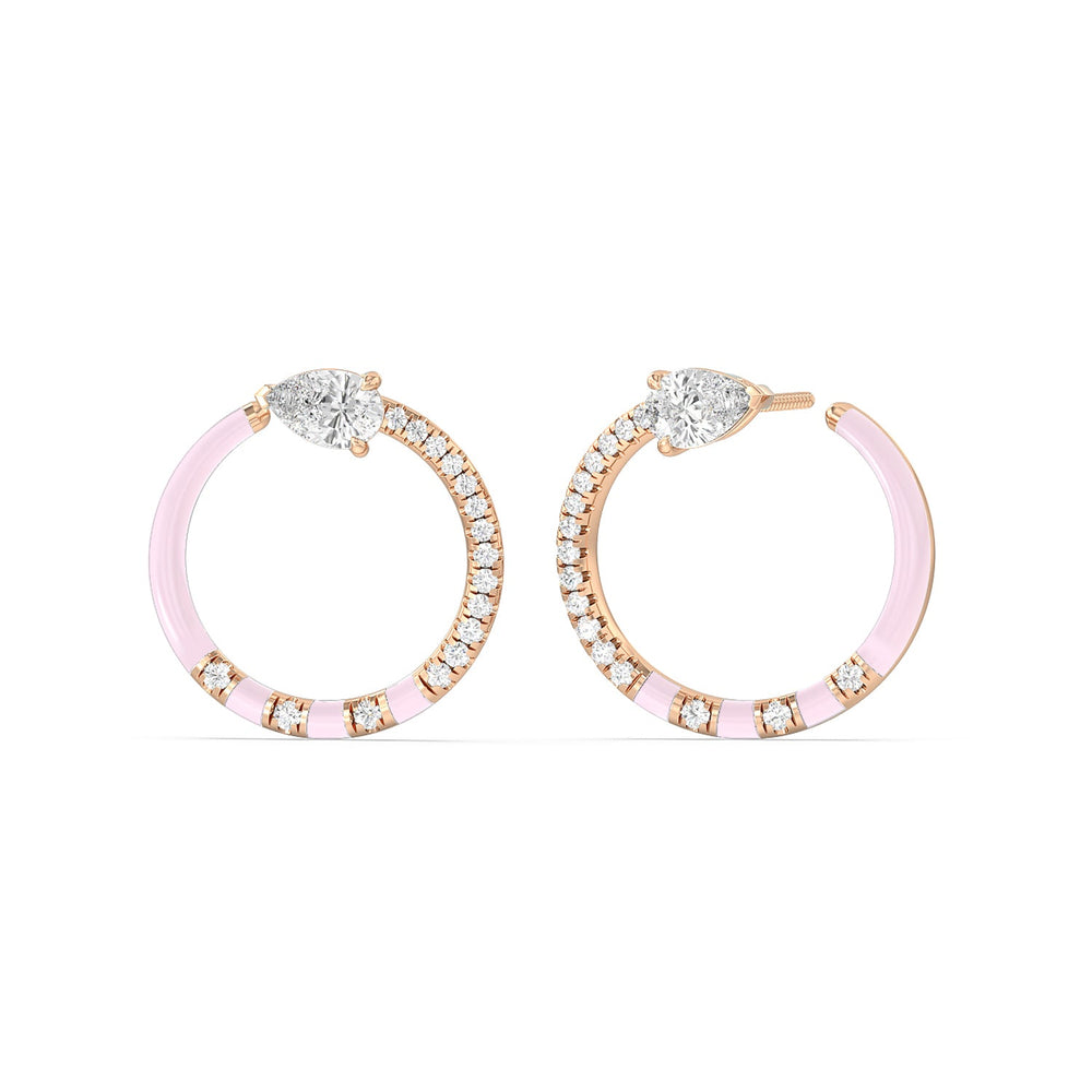 Half Diamond Pear Hoops in Ceramic with 14KT Rose Gold / Lavender Rose / 1 1/3 Cut Diamond in 14KT Rose Gold / Lavender Rose / 1 1/3 view 1
