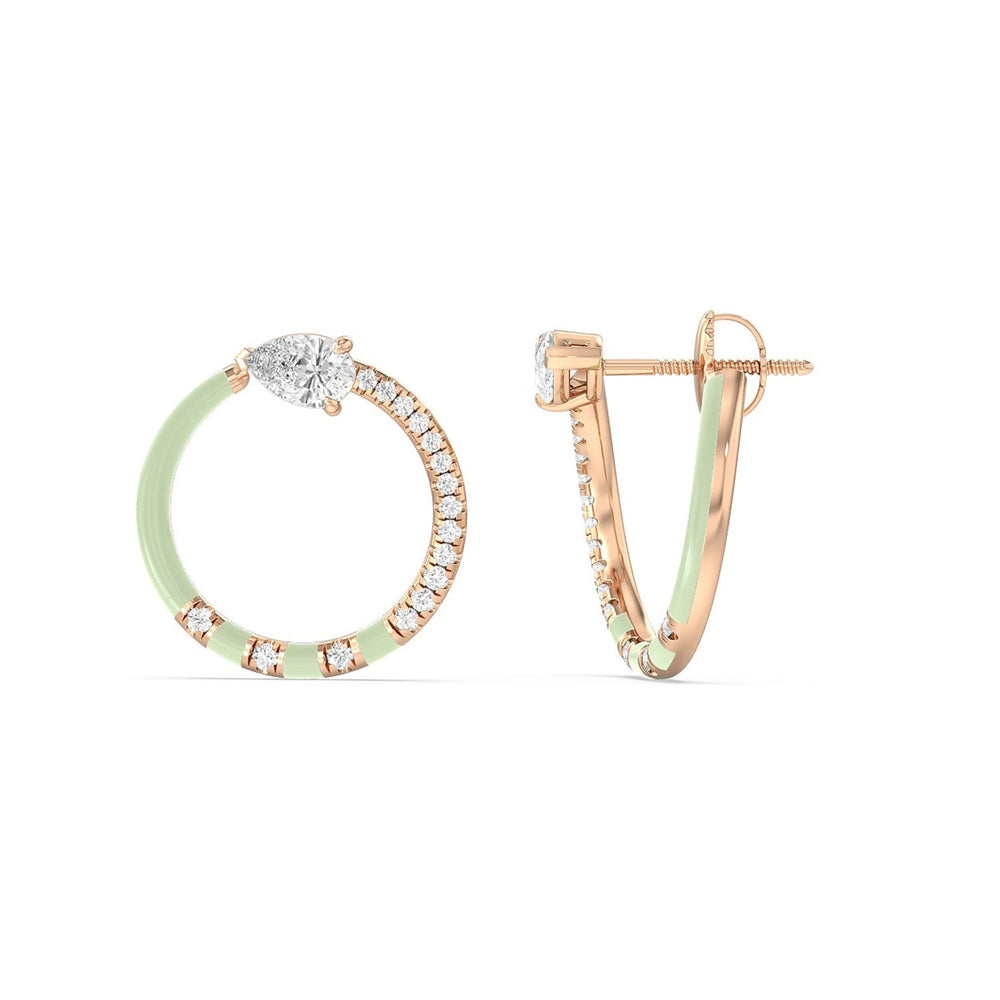 Half Diamond Pear Hoops in Ceramic with 14KT Rose Gold / Olive / 1 1/3 Cut Diamond in 14KT Rose Gold / Olive / 1 1/3 view 2
