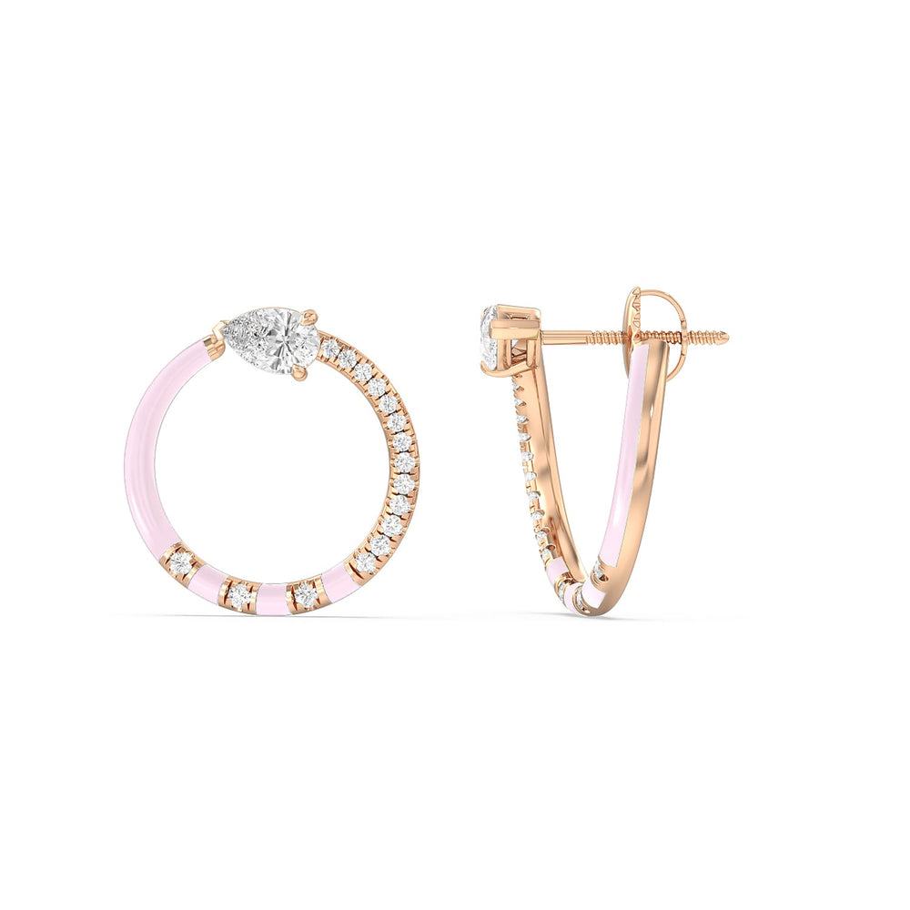 Half Diamond Pear Hoops in Ceramic with 14KT Rose Gold / Lavender Rose / 1 1/3 Cut Diamond in 14KT Rose Gold / Lavender Rose / 1 1/3 view 2
