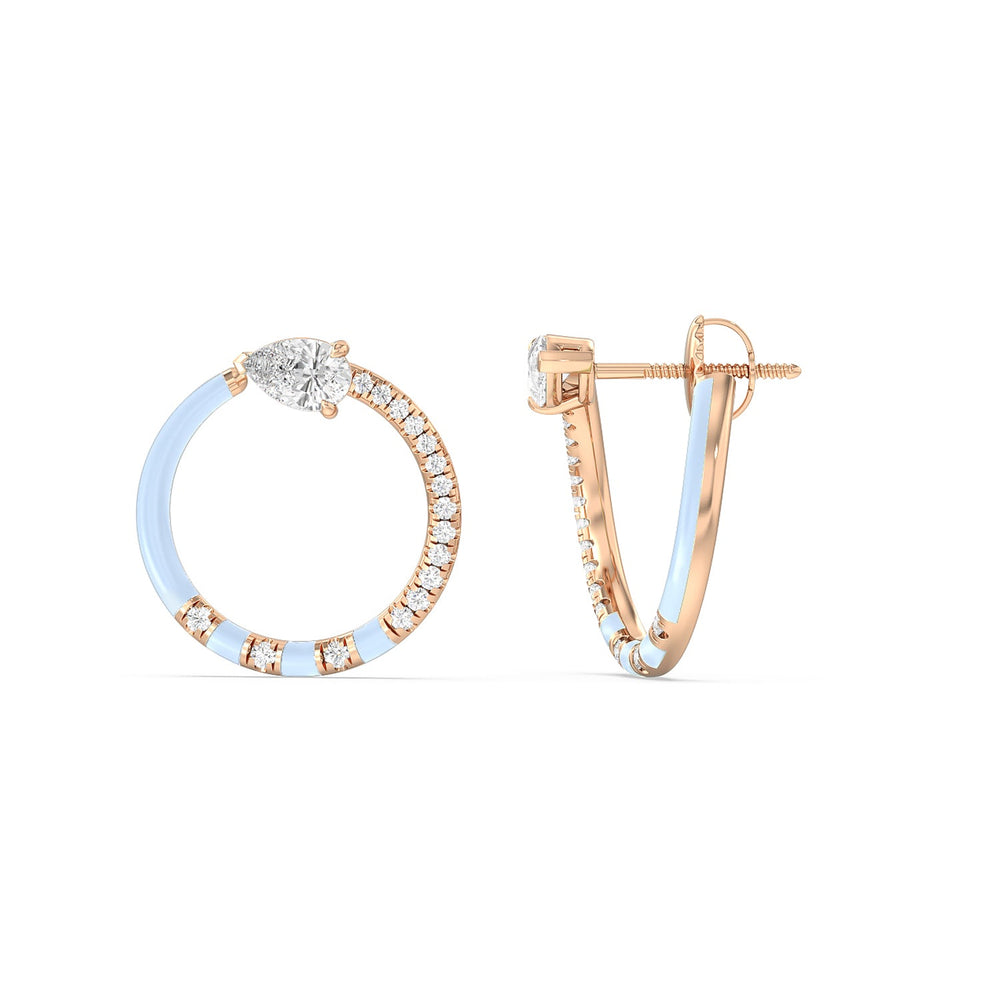 Half Diamond Pear Hoops in Ceramic with 14KT Rose Gold / Mist / 1 1/3 Cut Diamond in 14KT Rose Gold / Mist / 1 1/3 view 2
