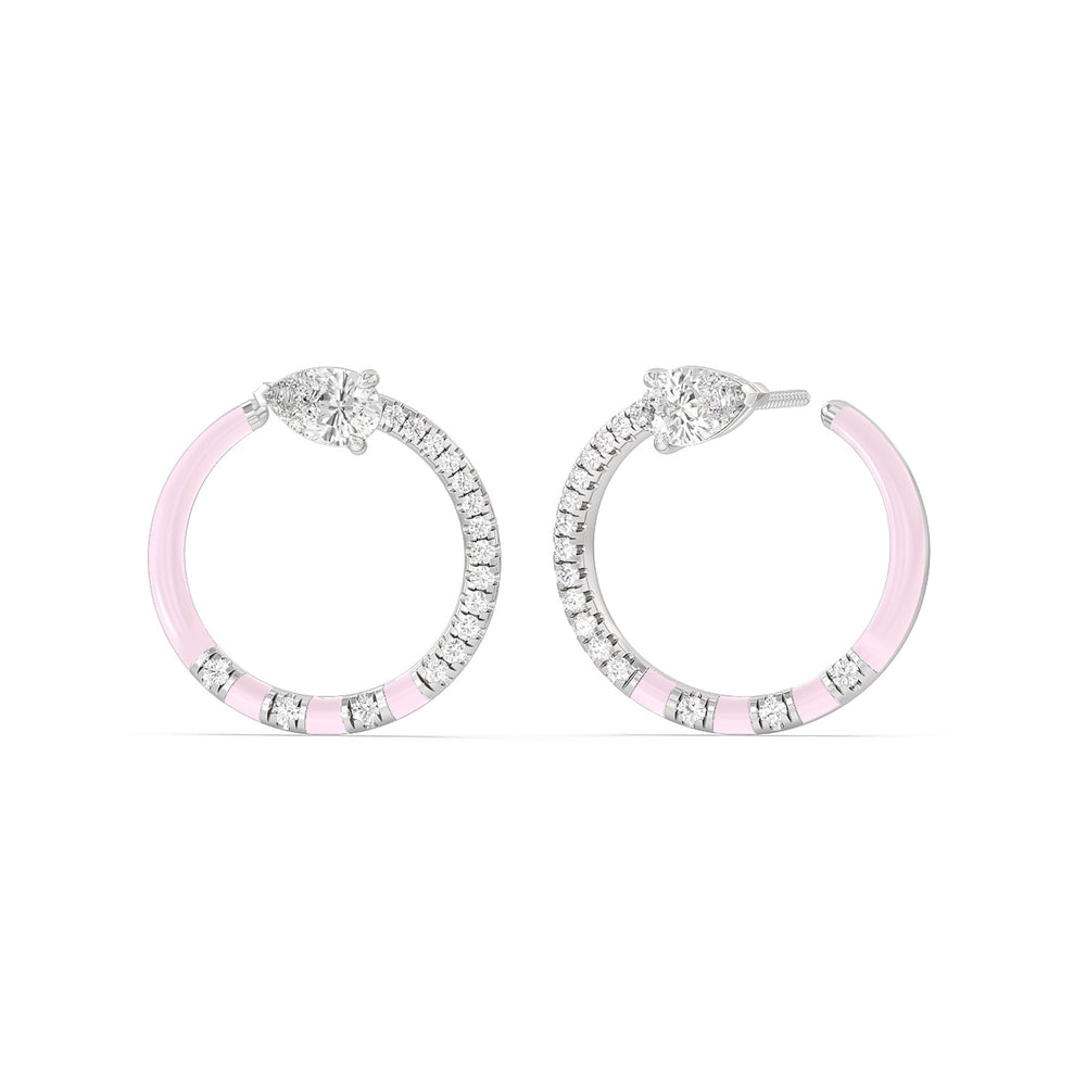 Half Diamond Pear Hoops in Ceramic with 14KT White Gold / Lavender Rose / 1 1/3 Cut Diamond in 14KT White Gold / Lavender Rose / 1 1/3 view 1
