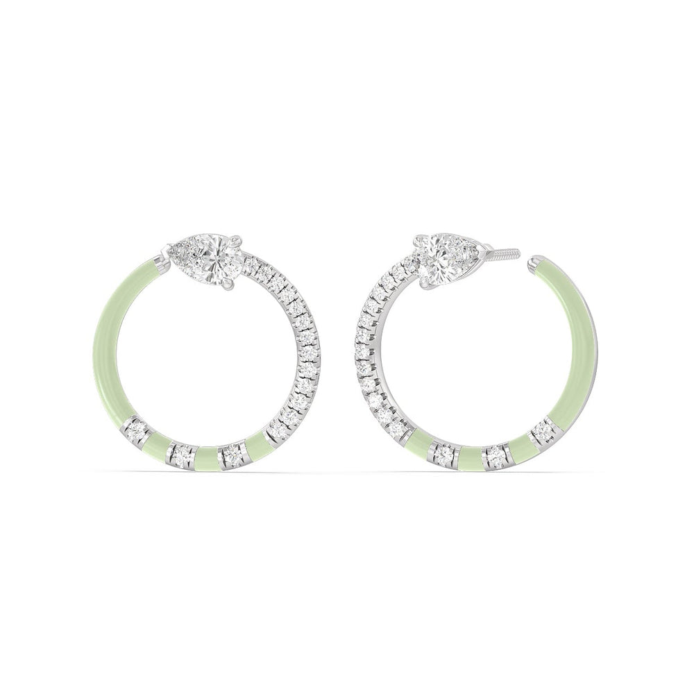 Half Diamond Pear Hoops in Ceramic with 14KT White Gold / Olive / 1 1/3 Cut Diamond in 14KT White Gold / Olive / 1 1/3 view 1
