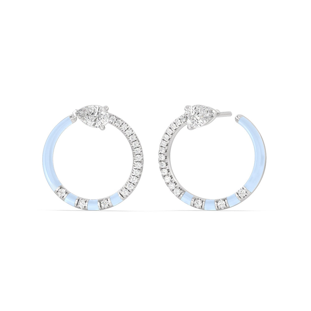 Half Diamond Pear Hoops in Ceramic with 14KT White Gold / Mist / 1 1/3 Cut Diamond in 14KT White Gold / Mist / 1 1/3 view 1
