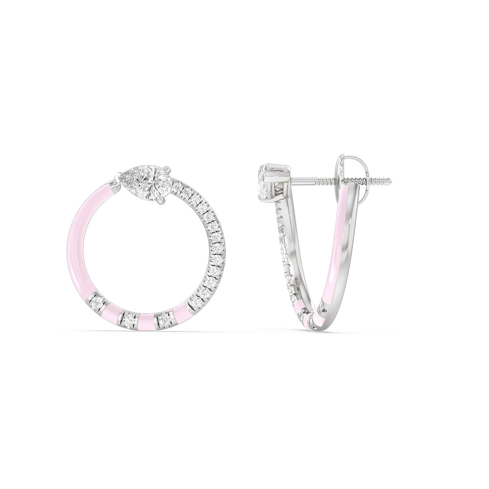 Half Diamond Pear Hoops in Ceramic with 14KT White Gold / Lavender Rose / 1 1/3 Cut Diamond in 14KT White Gold / Lavender Rose / 1 1/3 view 2
