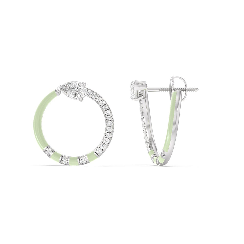 Half Diamond Pear Hoops in Ceramic with 14KT White Gold / Olive / 1 1/3 Cut Diamond in 14KT White Gold / Olive / 1 1/3 view 2
