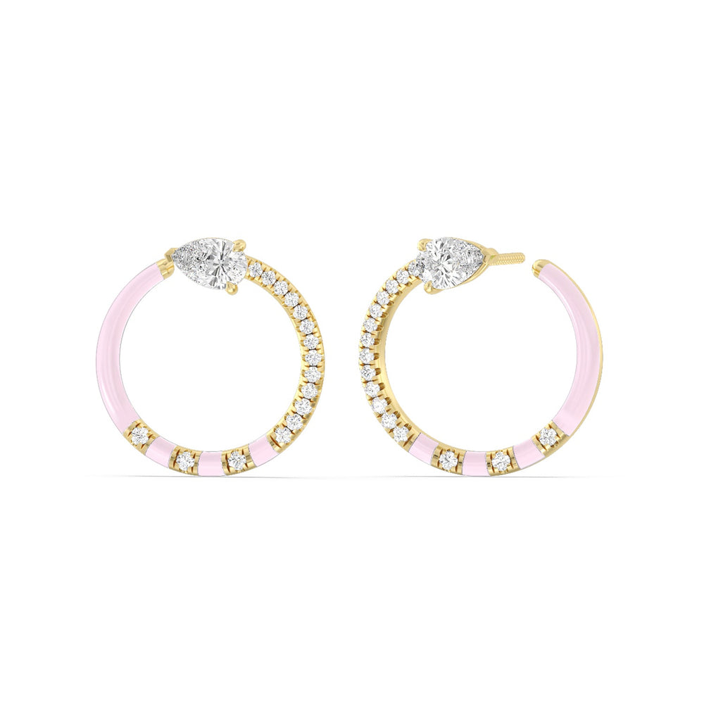 Half Diamond Pear Hoops in Ceramic with 14KT Yellow Gold / Lavender Rose / 1 1/3 Cut Diamond in 14KT Yellow Gold / Lavender Rose / 1 1/3 view 1
