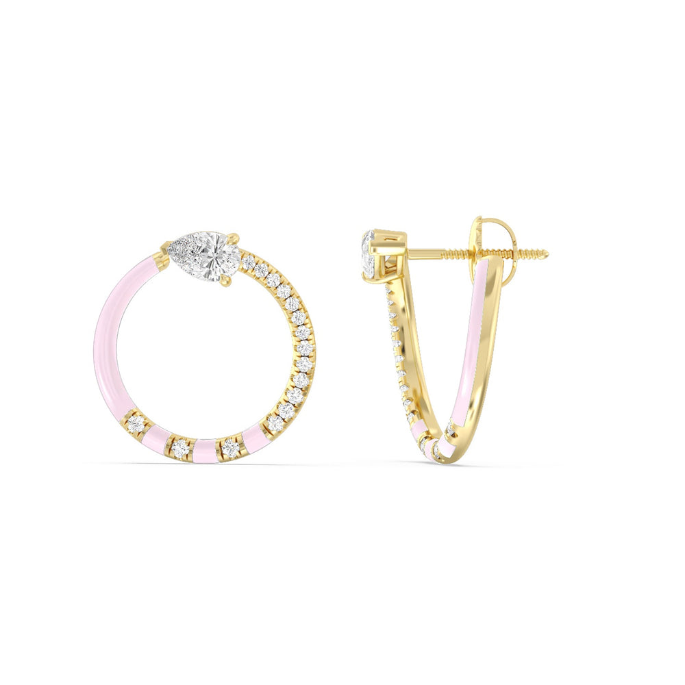 Half Diamond Pear Hoops in Ceramic with 14KT Yellow Gold / Lavender Rose / 1 1/3 Cut Diamond in 14KT Yellow Gold / Lavender Rose / 1 1/3 view 2
