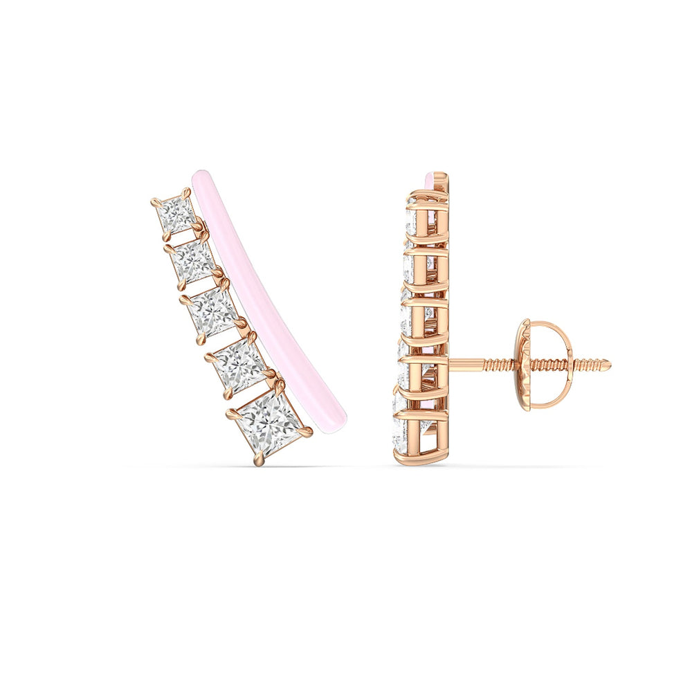 Princess Cut Climbers in Ceramic with 14KT Rose Gold / Lavender Rose / 1 3/8 Cut Diamond in 14KT Rose Gold / Lavender Rose / 1 3/8 view 2
