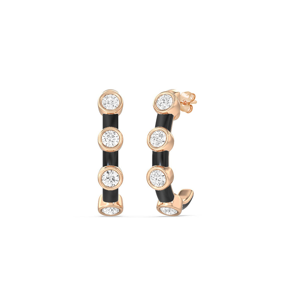 Diamond Crescent Hoops in Ceramic with 14KT Rose Gold / Midnight / 3/4 Cut Diamond in 14KT Rose Gold / Midnight / 3/4 view 1

