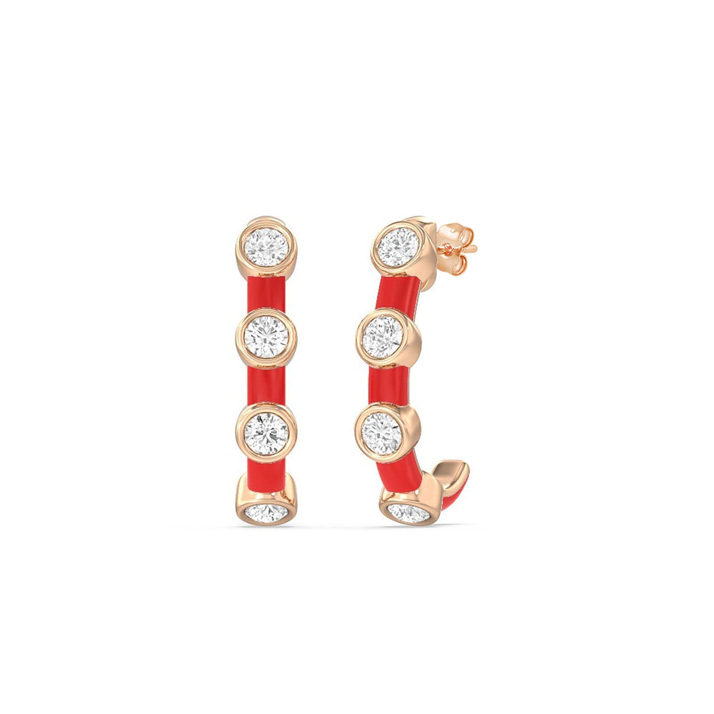 Diamond Crescent Hoops in Ceramic with 14KT Rose Gold / Hibiscus / 3/4 Cut Diamond in 14KT Rose Gold / Hibiscus / 3/4 view 1
