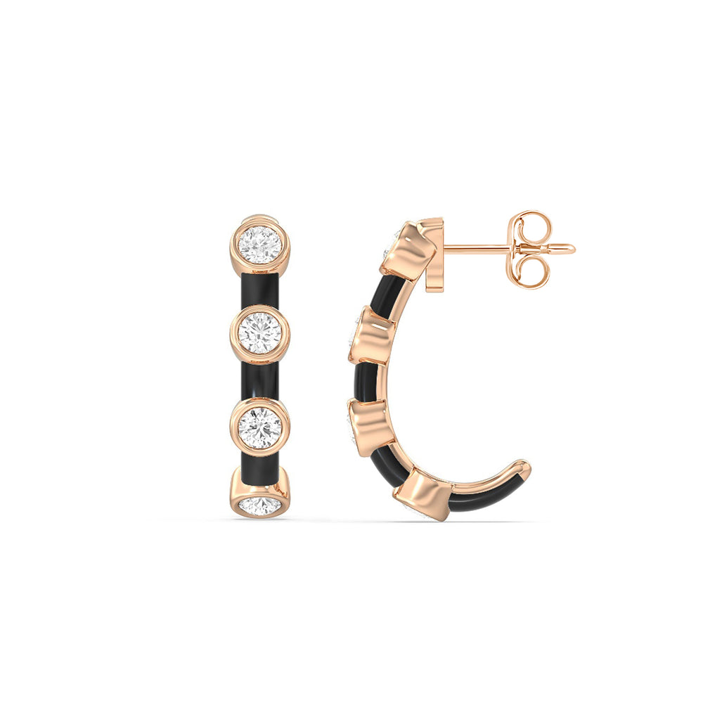 Diamond Crescent Hoops in Ceramic with 14KT Rose Gold / Midnight / 3/4 Cut Diamond in 14KT Rose Gold / Midnight / 3/4 view 2
