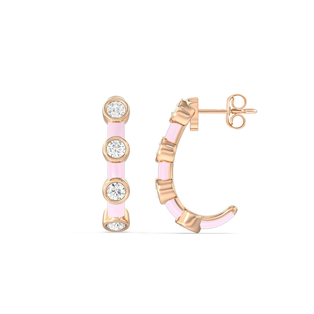 Diamond Crescent Hoops in Ceramic with 14KT Rose Gold / Lavender Rose / 3/4 Cut Diamond in 14KT Rose Gold / Lavender Rose / 3/4 view 2
