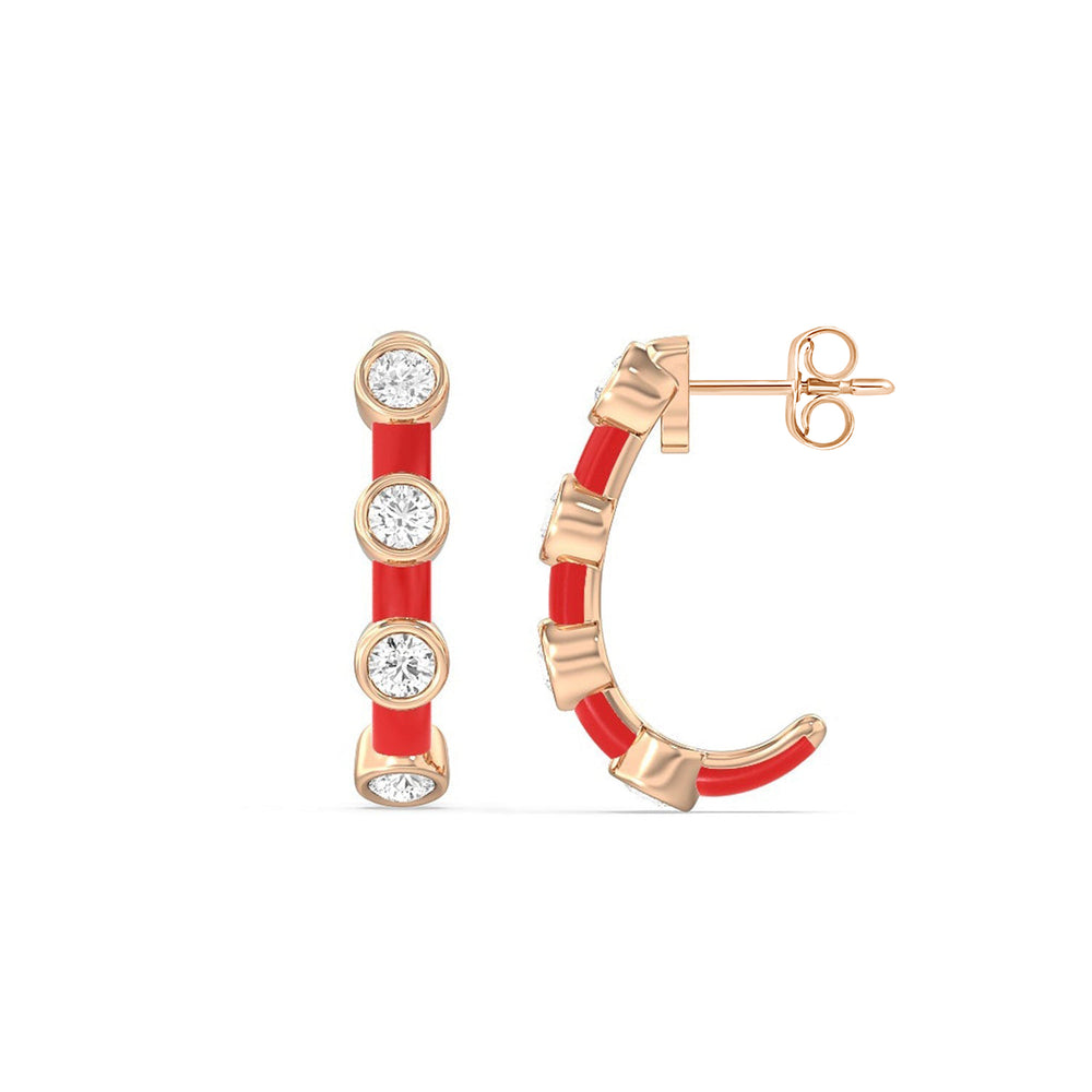Diamond Crescent Hoops in Ceramic with 14KT Rose Gold / Hibiscus / 3/4 Cut Diamond in 14KT Rose Gold / Hibiscus / 3/4 view 2
