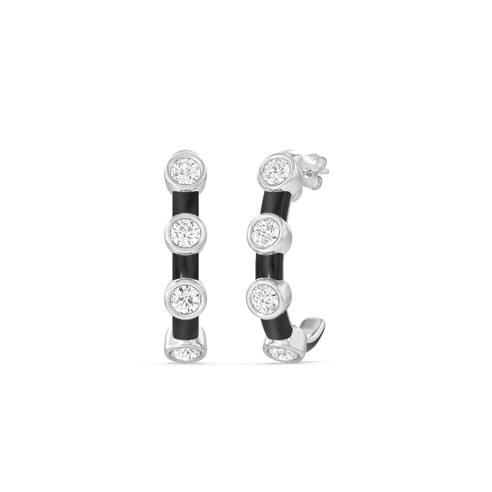 Diamond Crescent Hoops in Ceramic with 14KT White Gold / Midnight / 3/4 Cut Diamond in 14KT White Gold / Midnight / 3/4 view 1
