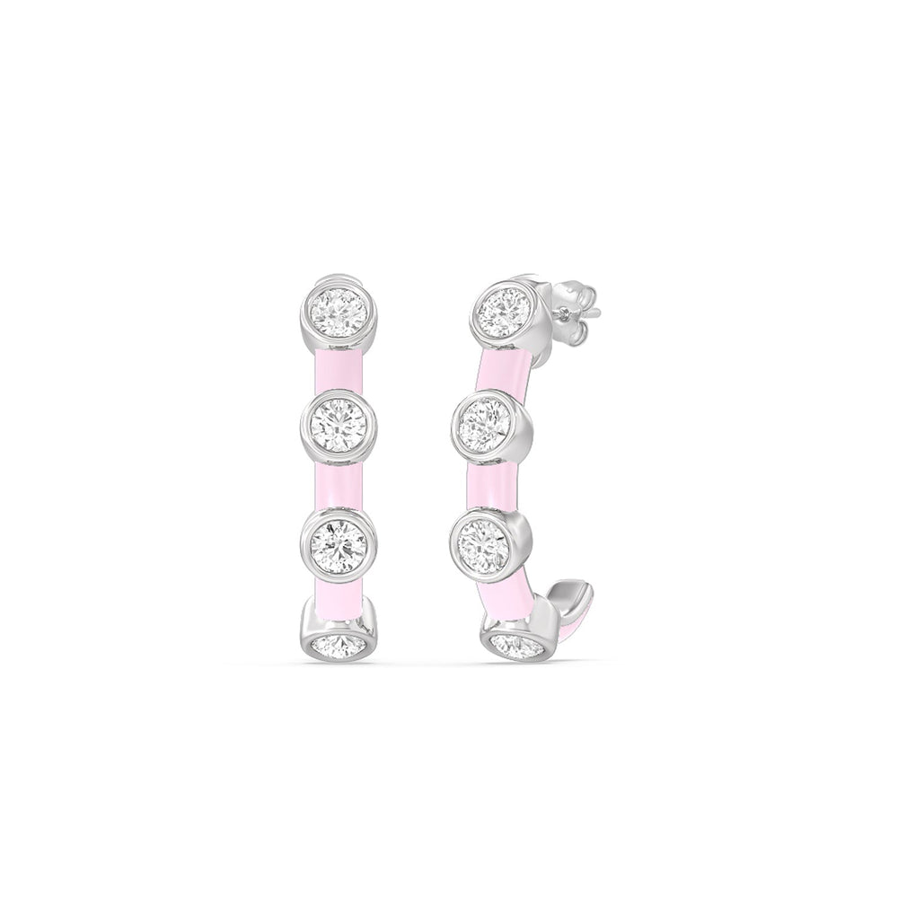 Diamond Crescent Hoops in Ceramic with 14KT White Gold / Lavender Rose / 3/4 Cut Diamond in 14KT White Gold / Lavender Rose / 3/4 view 1
