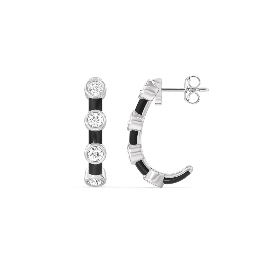 Diamond Crescent Hoops in Ceramic with 14KT White Gold / Midnight / 3/4 Cut Diamond in 14KT White Gold / Midnight / 3/4 view 2
