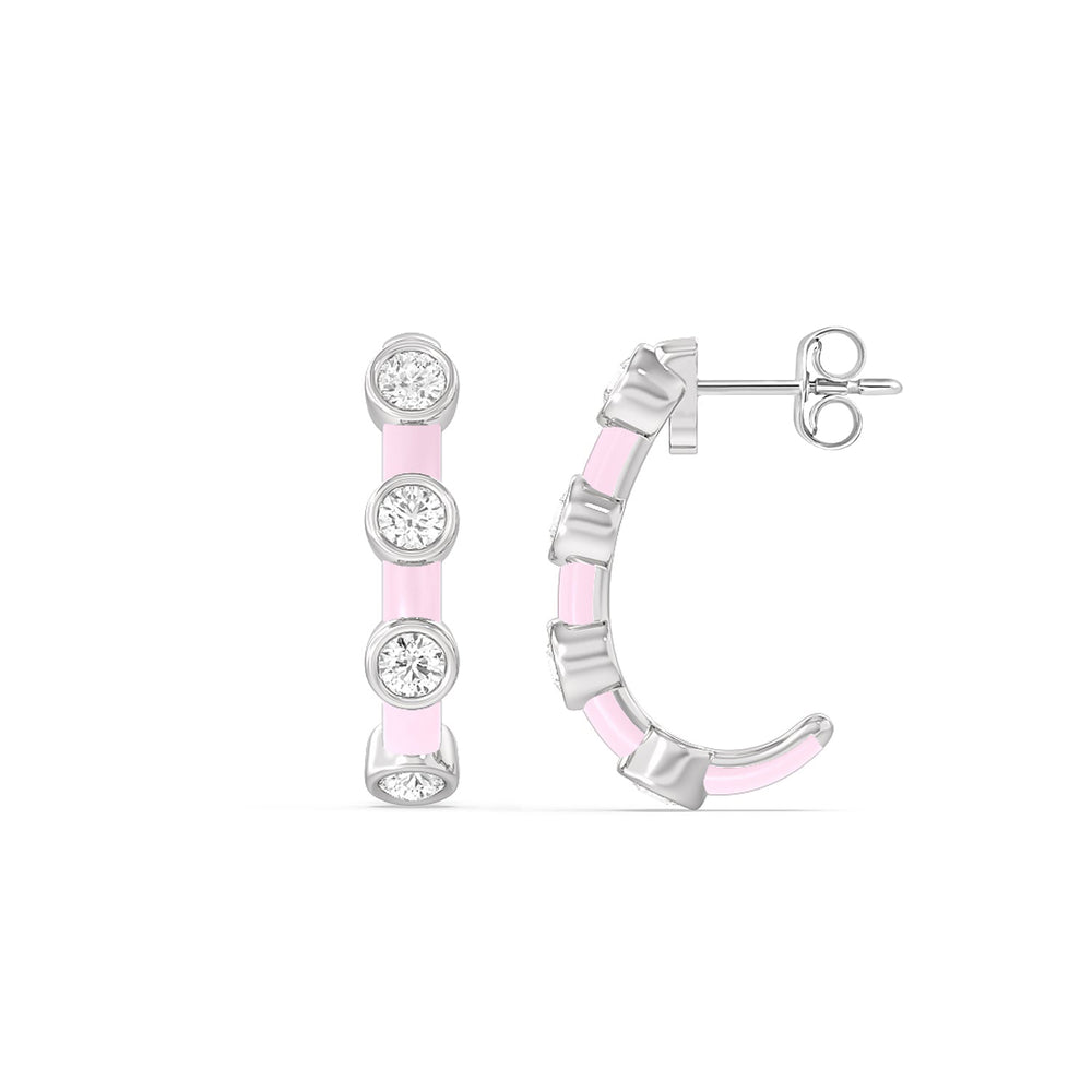 Diamond Crescent Hoops in Ceramic with 14KT White Gold / Lavender Rose / 3/4 Cut Diamond in 14KT White Gold / Lavender Rose / 3/4 view 2
