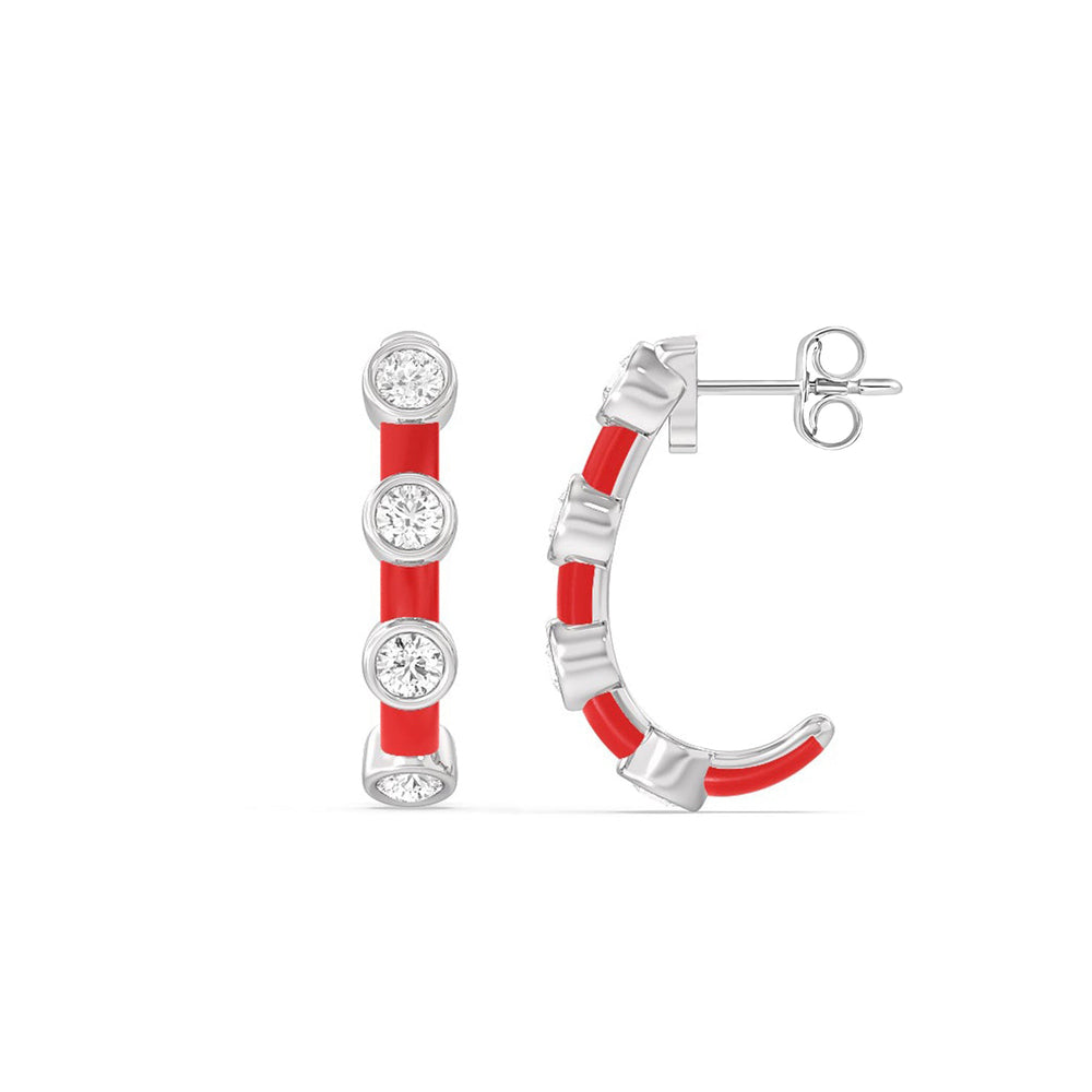 Diamond Crescent Hoops in Ceramic with 14KT White Gold / Hibiscus / 3/4 Cut Diamond in 14KT White Gold / Hibiscus / 3/4 view 2
