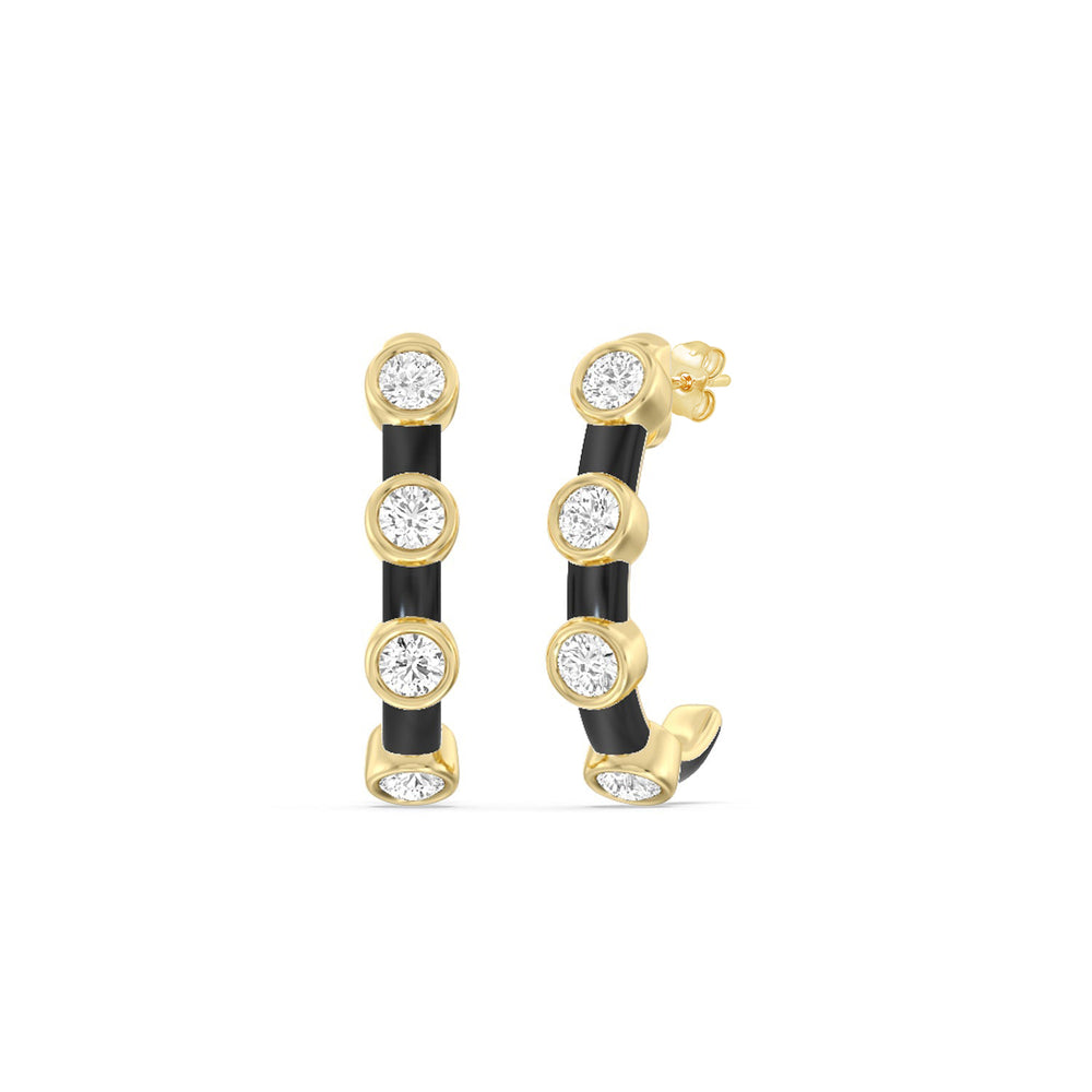 Diamond Crescent Hoops in Ceramic with 14KT Yellow Gold / Midnight / 3/4 Cut Diamond in 14KT Yellow Gold / Midnight / 3/4 view 1
