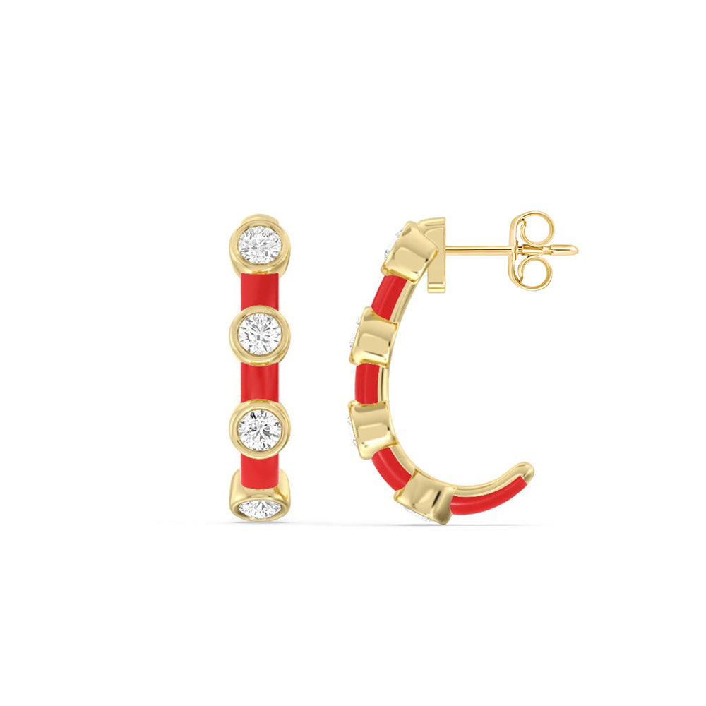 Diamond Crescent Hoops in Ceramic with 14KT Yellow Gold / Hibiscus / 3/4 Cut Diamond in 14KT Yellow Gold / Hibiscus / 3/4 view 2
