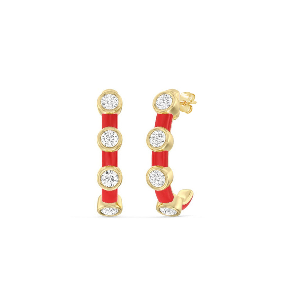 Diamond Crescent Hoops in Ceramic with 14KT Yellow Gold / Hibiscus / 3/4 Cut Diamond in 14KT Yellow Gold / Hibiscus / 3/4 view 1
